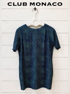CLUB MONACO Navy & Teal Geometric Print Dress Size 6